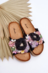 Material Slippers With Flowers Black Nessa