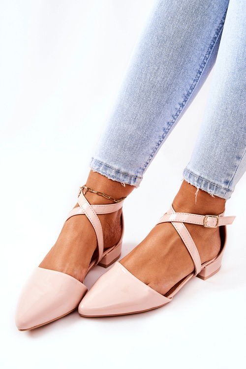 Lakierowane Czółenka Na Niskim Obcasie Beżowe Giovanna