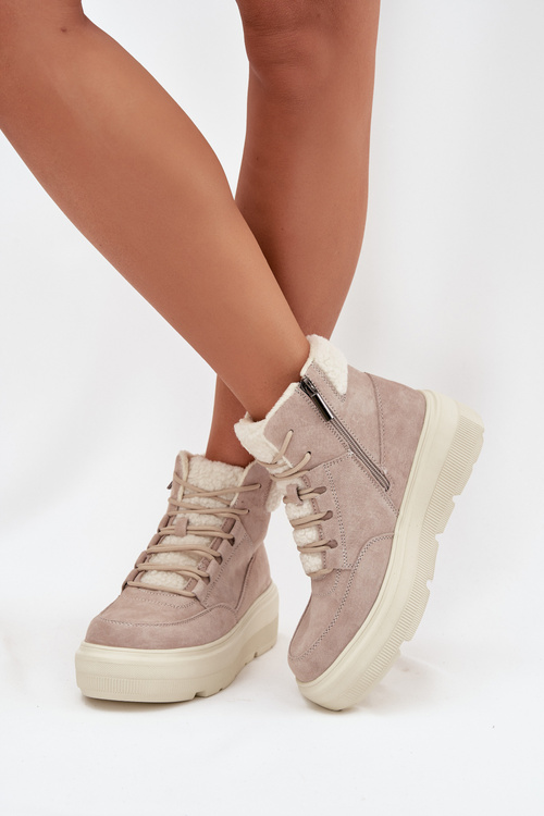 Suede Winter Boots for Women with Fur Lining on Platform Vinceza 95354 Beige