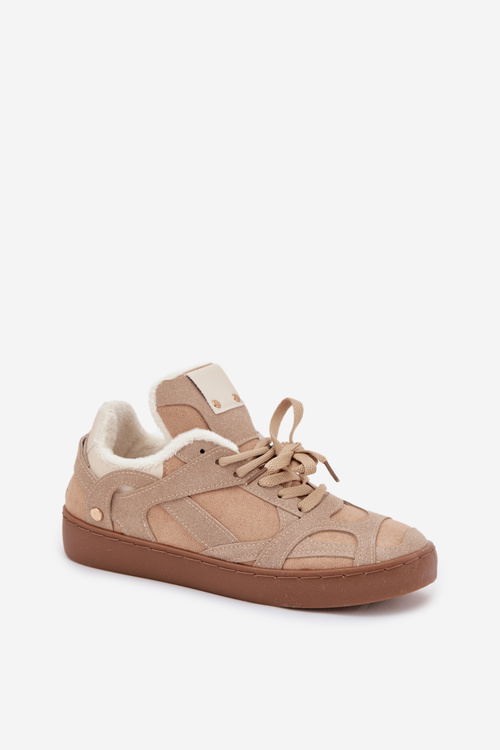 Women's Sneakers on Platform with Furry Lining Beige Solvia