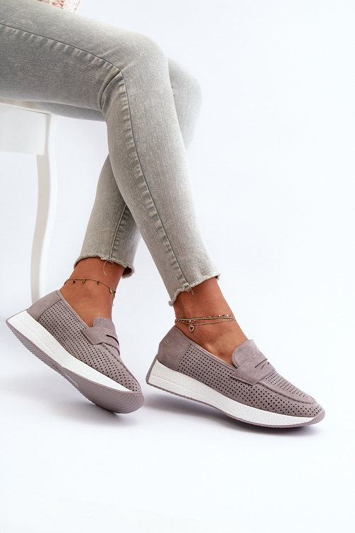 Women's Platform Loafers in Grey Eco-Suede Inesqua