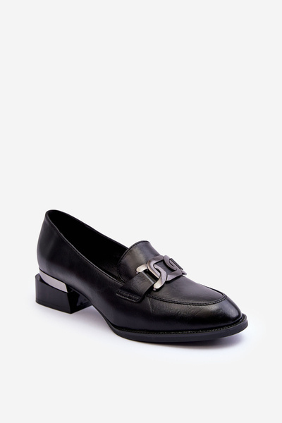 Leather Half-Boots Moccasin On Heel Black Sakina