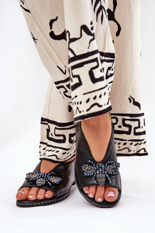 Sandały Płaskie Połyskujące Z Ozdobą Damskie Russona