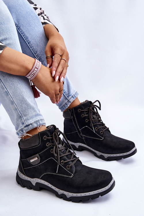 Botki Trapery Damskie Ocieplane Suwak Czarne Jake