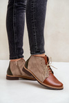 Leather Ankle Boots On A Flat Heel Brown Zazoo 4078