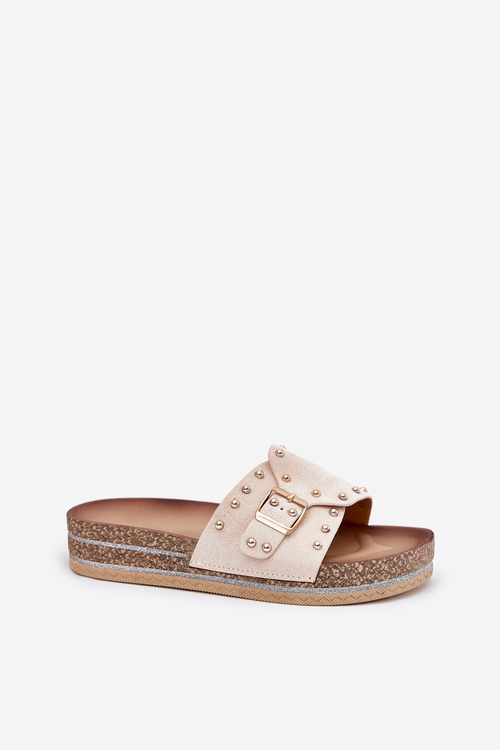 Women Sandals On Platform With Buckle And Studs Beige Nusithia