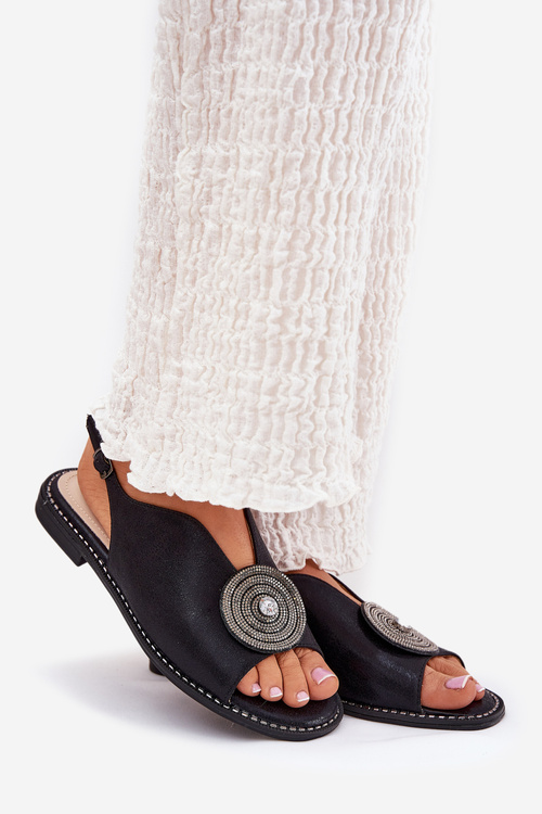 Shiny Women's Sandals With Decorative Detail S.Barski KV51-012 Black