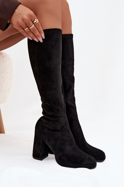 Women's Boots with Stitching on Block Heel Black Brivana