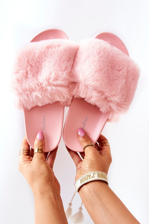 Rubber Slippers With Eco Fur Light Pink Sensitive