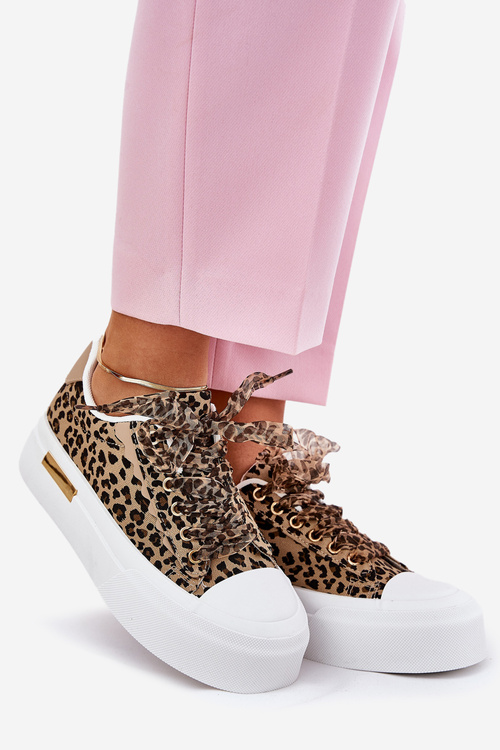 Womens Sneakers On Massive Platform With Decorative Lacing Leopard Brown Zidora