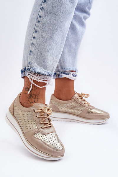 Leather Sport Shoes with Perforation S.Barski AL22246 Gold