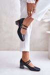 Leather Heels With Straps On The Block Black Laura Messi 2857