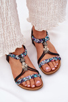 Women's Flat Sandals With Woven Straps And Embellishments Artiker Black 54C1331