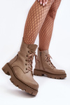 Leather Trapper Boots Women's Zipper Zazoo 949P Dark Beige