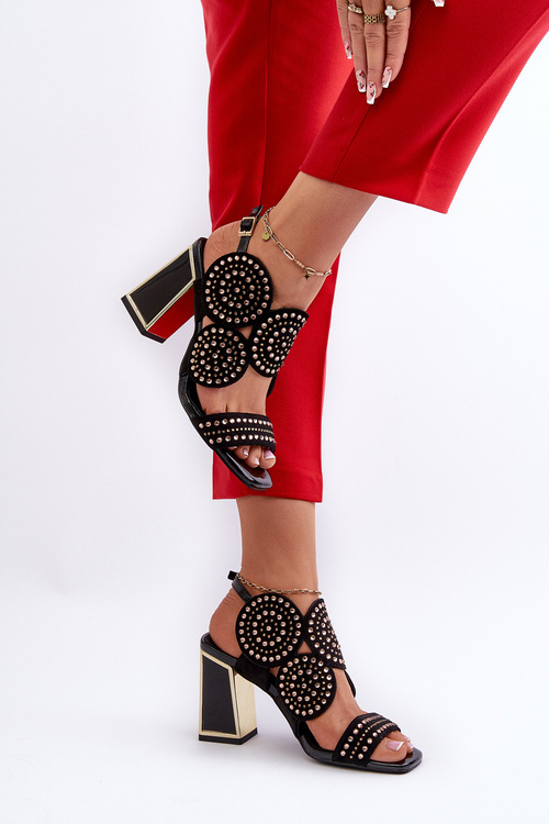 Sandały Damskie Zdobione Na Słupku Czarne D&A CR026