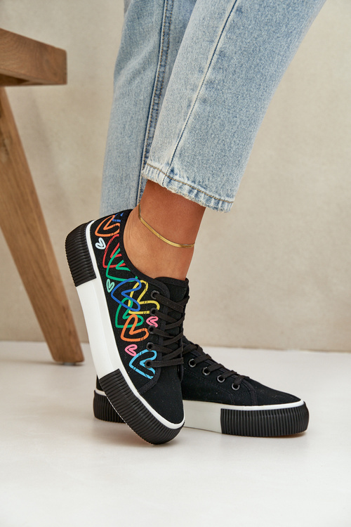 Ladies Sneakers Hearts Black Fonirea