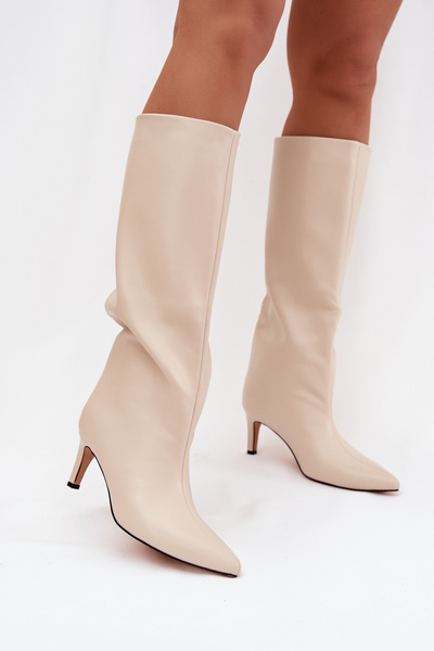 Damskie Wsuwane Obcas Szpilka Ocieplane Jasnobeżowe Olivienne