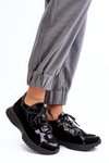 Buty Sportowe Lakierowane Damskie Skóra Czarne M01/2 Zazoo