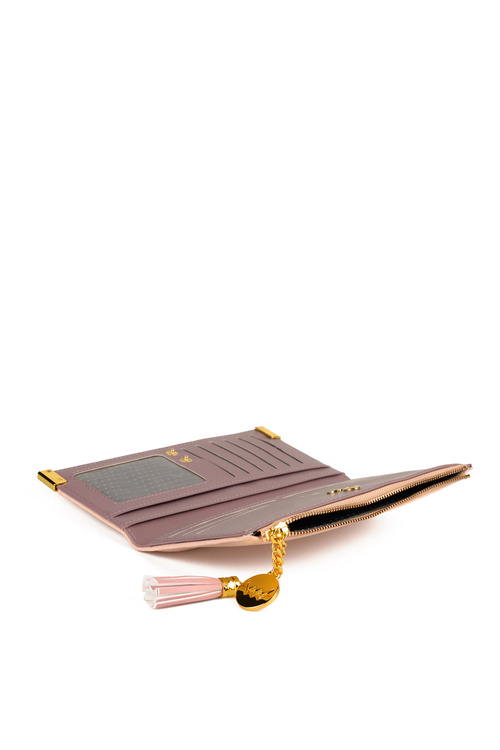 Leather Wallet with Tassel Beige and pink Madis