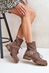Zazoo 2951 Suede Ankle Boots With Decorative Buckle Dark Beige