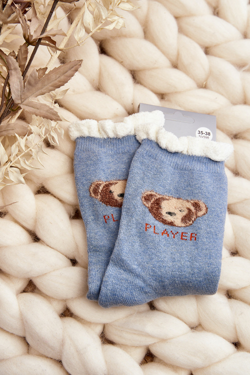 Thick Cotton Socks with Bear Blue