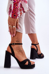 Suede Square Heel Sandals Black Powerful