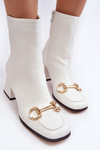 White Leather Ankle Boots with Heel Decoration Pamelinta