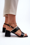 Leather Elegant Sandals with Block Heel Laura Messi 2768 Black