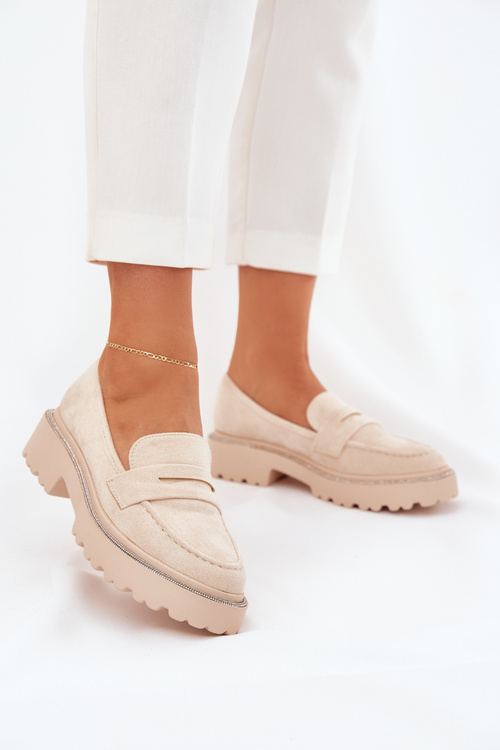 Ladies eco suede moccasins with rhinestones beige Wilamla