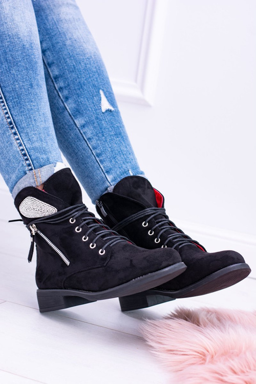 Damskie Ocieplane Botki Na Zamek Cekiny Zamsz Cortina