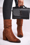 Women’s Boots On High Heel Eco-Suede Camel Up Side
