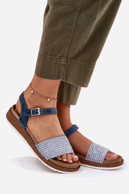 Women's Sandals With Braiding On The Strap Blue Inblu GS000050