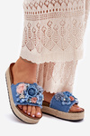 Ladies platform sandals with weaving and flowers blue Chellia