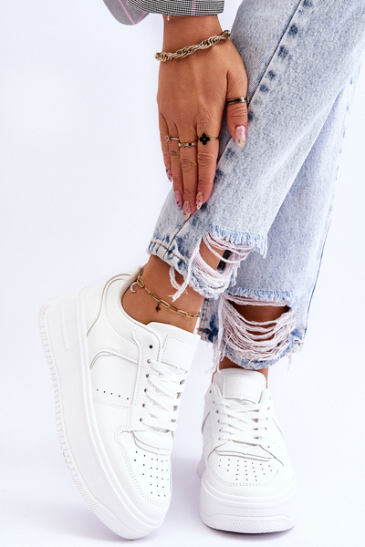 Buty Sportowe Damskie Wysokia Platforma Białe Bexley