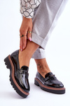 Lacquered Women's Loafers On The Platform With Decoration Black Jonett