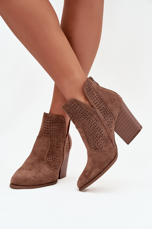Women s openwork ankle boots on heel S.Barski HY51-060 Brown