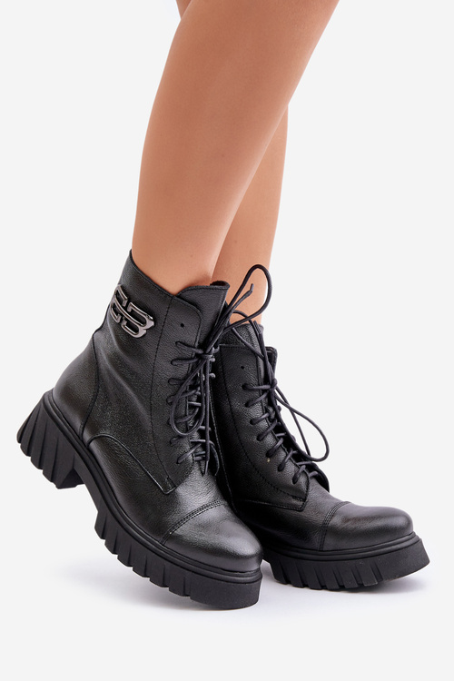 Zazoo 60486 Leather Ankle Boots Workers Insulated Black