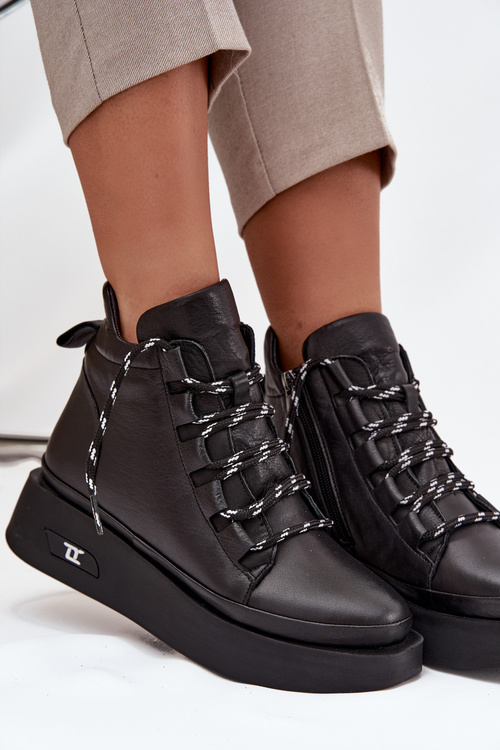 Leather Women's Platform Boots with Lining Artiker 55C0809 Black