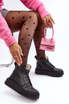 Women's Laced Boots with Leather Decoration Black Nicole 2833