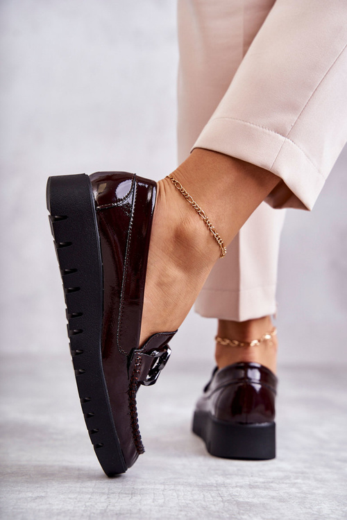 Półbuty Loafery Modne Skóra Bordowe Kjersti