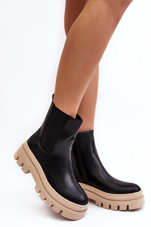 Leather Boots Workery Black-Beige Loretta