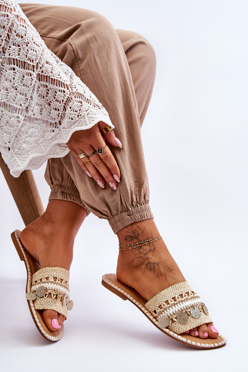 Women's Braided Embellished Slippers Beige Millano
