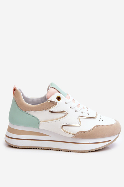 Fashionable Leather Sports Shoes White and Beige Roen