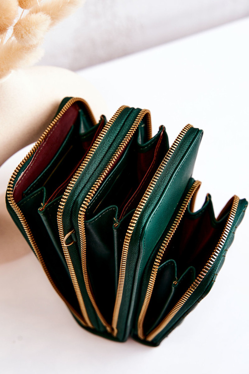 Portfel Torebka 2w1 Na Suwak Z Paskiem Zielony Themis