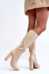 Leather Heeled Boots Elegant Beige Eudonice