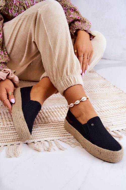 Espadryle Damskie Platforma Czarne Cross Jeans JJ2R4015C 