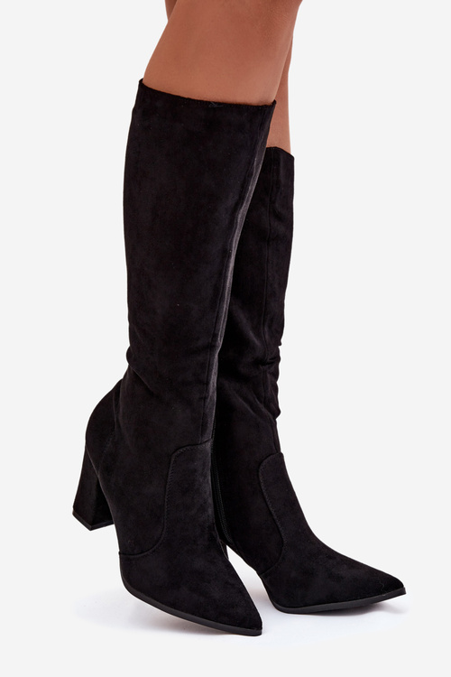 Women's Heeled Boots Made of Eco Suede Lined Black Narille