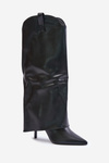 High Heeled Boots With Rolled Up Shaft Black Bellinna