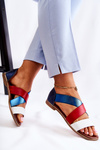 Leather Sandals With Drawstrings Blue Apulia