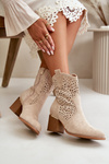 Beige Sevana Zip-Up Cutout Boots in Faux Suede